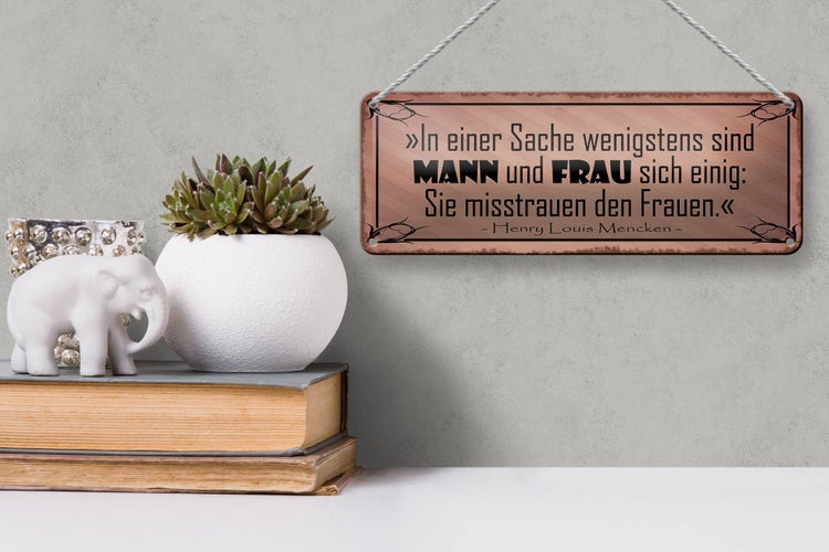 Blechschild Spruch 27x10cm Mann und Frau misstrauen Frauen Dekoration