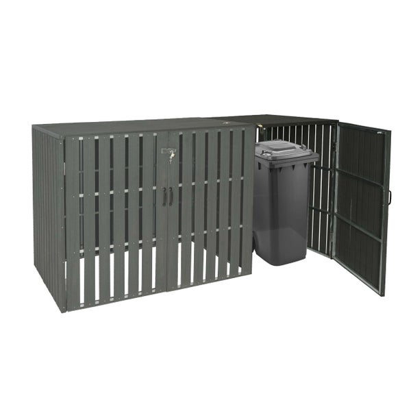 Mülltonnenbox für zwei Mülltonnen, mit Tür geöffnet