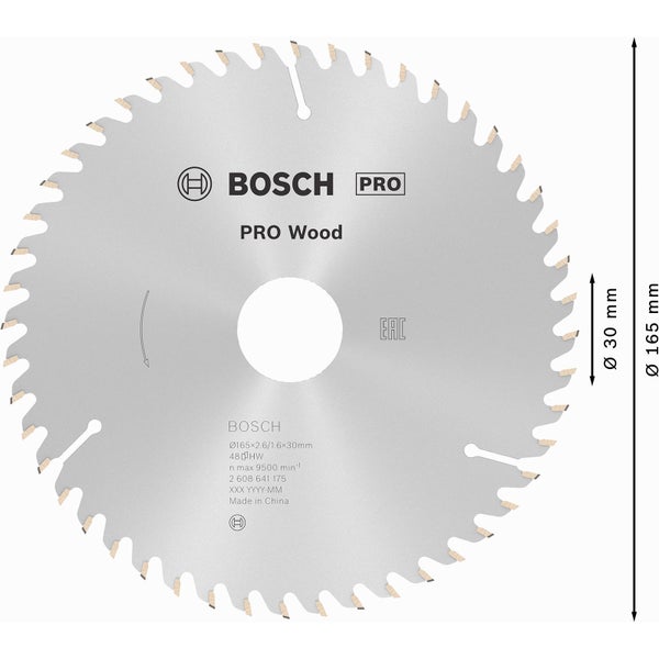Bosch PRO Wood Kreissägeblatt 165 x 2,6 x 30 mm - 2608641175