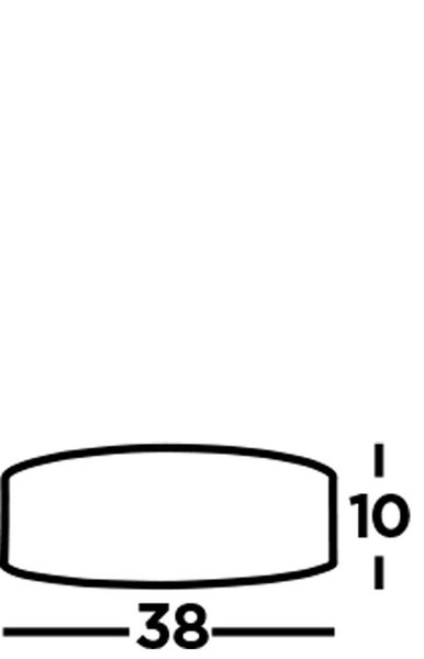 Technische Zeichnung mit Maßangaben: Länge 38, Höhe 10.
