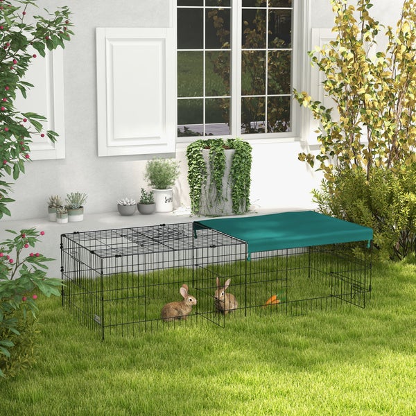 PawHut Kleintierkäfig, Haustier-Laufstall mit 5 Türen, 185 x 75 x 50 cm, Stahl, Oxford-Gewebe, Grün
