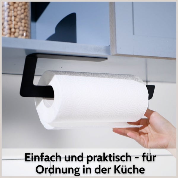 DEKAZIA® Küchenrollenhalter schwarz | Küchenrollenhalter ohne Bohren Küchenrollenhalter Wand Küchenpapierhalter Halter Küchenrolle Papierrollenhalter Küchenrollenhalter Edelstahl Kuchenrollenhalterung
