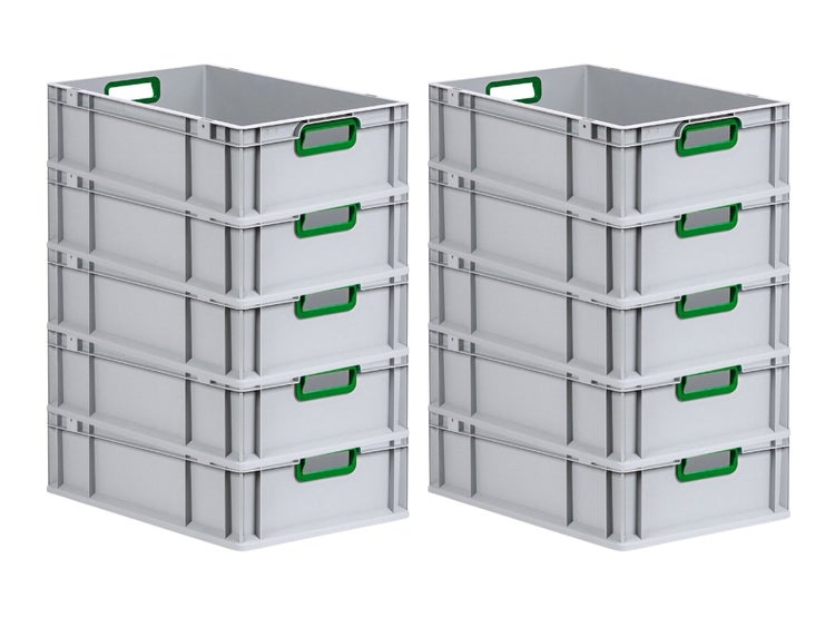 PROREGAL Eurobox Nextgen Color HxBxT 17 x 40 x 60 cm 34 Liter Griffe Grün Offen Glatter Boden Eurobehälter Transportbox