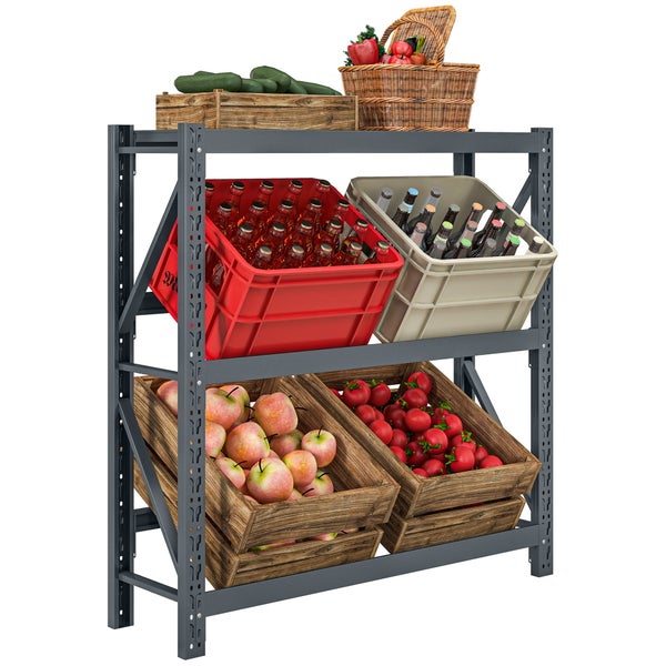 HOMCOM Getränkekistenregal für 6 Kisten, mit Ablage, Freistehend Getränkeregal mit Verstellbar Regalhöhe, 110 x 30 x 110 cm Kistenregal mit Kippschutz, Stahl, Grau