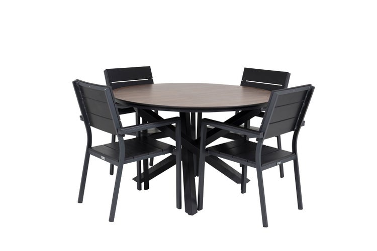 Llama Gartenset Tisch Ø120cm und 4 Stühle Levels schwarz, braun. 120 X 120 X 75 cm