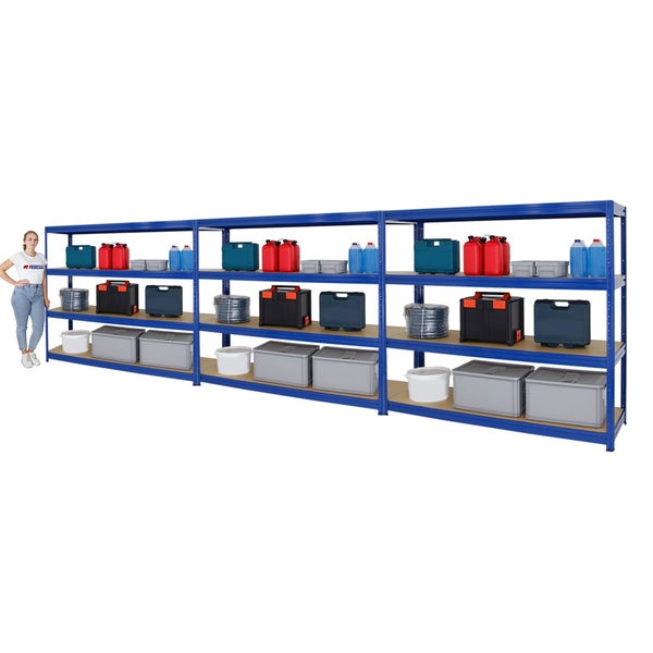 PROREGAL Mega Deal 3er-Sparset Profi-Schwerlastregal DINO HxBxT 180x180x60cm Fachlast 500kg Blau