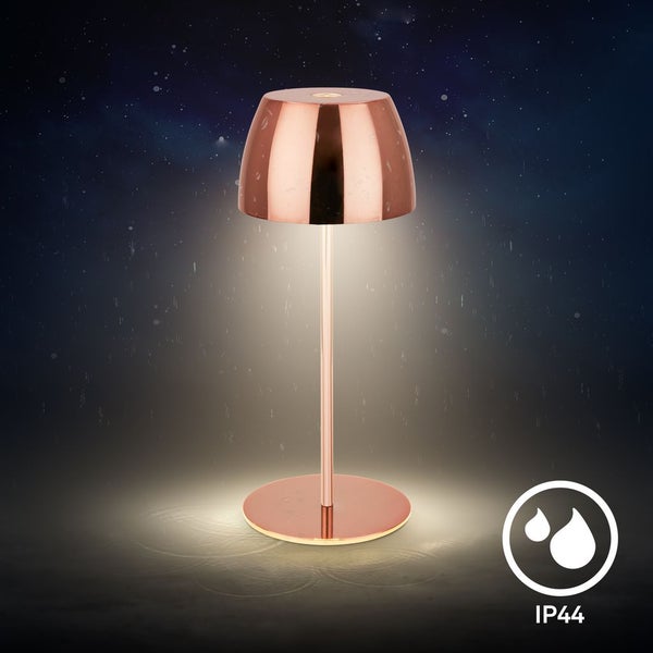Briloner Serina Mini LED Tischlampe kabellos IP44, Dimmbar, Touch, Spritzwasserschutz, akku, kupfer, Ø8 x 20 cm
