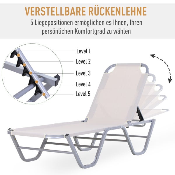 Outsunny Sonnenliege Strandliege 5-Stufige Alu Gartenliege Relaxliege Texteline Beige 163 x 58,5 x 91 cm