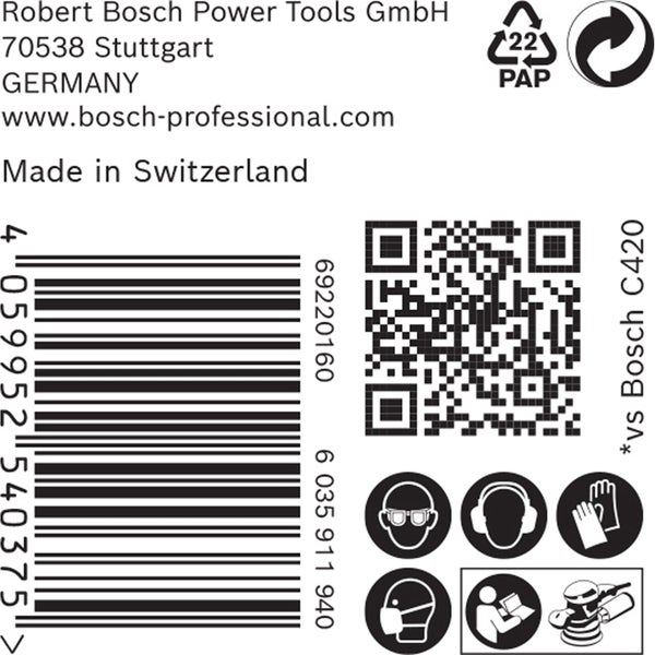 Informationen zu Robert Bosch Power Tools GmbH, Barcode, QR-Code und Sicherheitshinweise