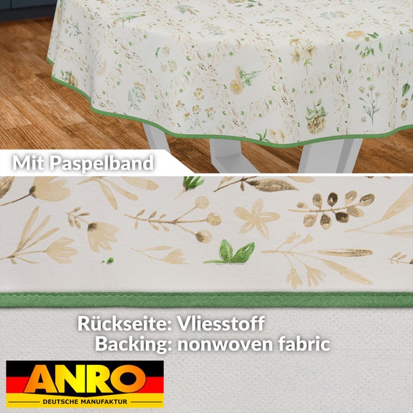 Tischdecke mit Blumenmuster und Paspelband