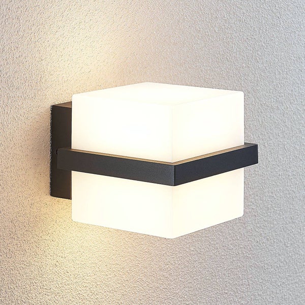 Lindby LED Wandleuchte außen Auron (spritzwassergeschützt (Modern) in Schwarz (2 flammig, ) - Außenwandleuchten Wandlampe Led Außenlampe Outdoor für Außenwand/Hauswand
