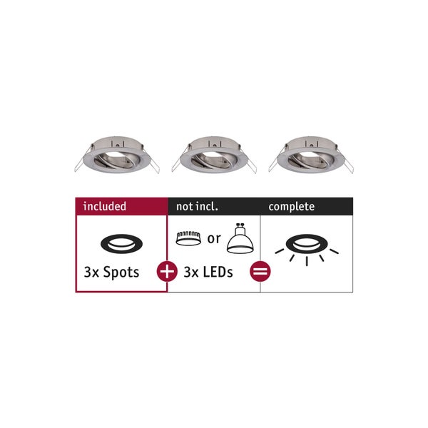 Set mit drei Einbaustrahlern ohne Leuchtmittel zur Beleuchtung