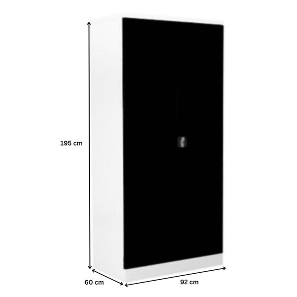 PROREGAL Stahlschrank Bee 6 Fachböden HxBxT 195 x 92 x 60 cm Pulverbeschichtetes & Verstärktes Fachbodenmaterial Weiß & Schwarz