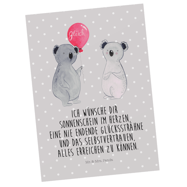 Mr. & Mrs. Panda Postkarte Koala Luftballon - Grau Pastell