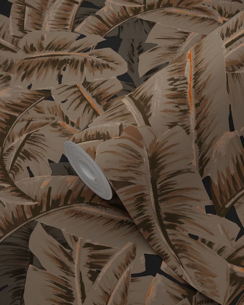 Tapete mit Bananenblattmuster und Tapetenrolle