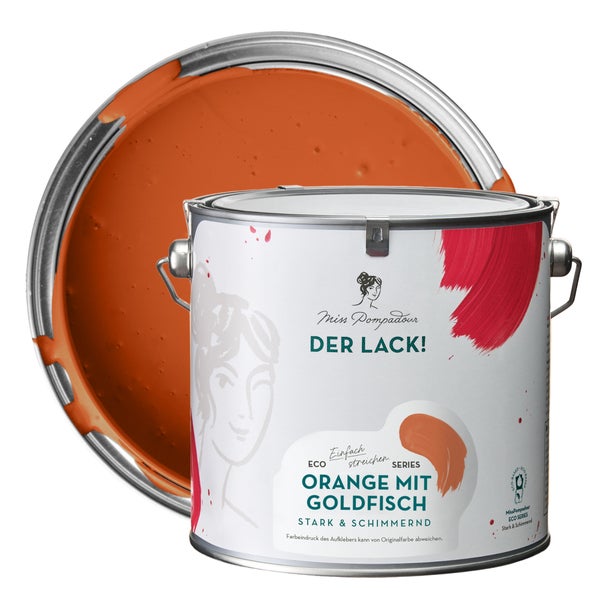 MissPompadour seidenmatte Holzfarbe - Orange mit Goldfisch - 2,5 L, Möbelfarbe ohne Schleifen - Farbe für Holz, Metall, Kunststoff - Holzlack, Möbellack schnelltrocknend mit hoher Deckkraft