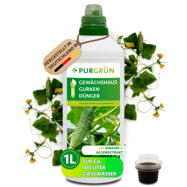 Anwendung von Purgrün Flüssigdünger: 20 Milliliter abmessen und mit 2 Liter Wasser mischen. Nutzung von März bis Oktober einmal wöchentlich.