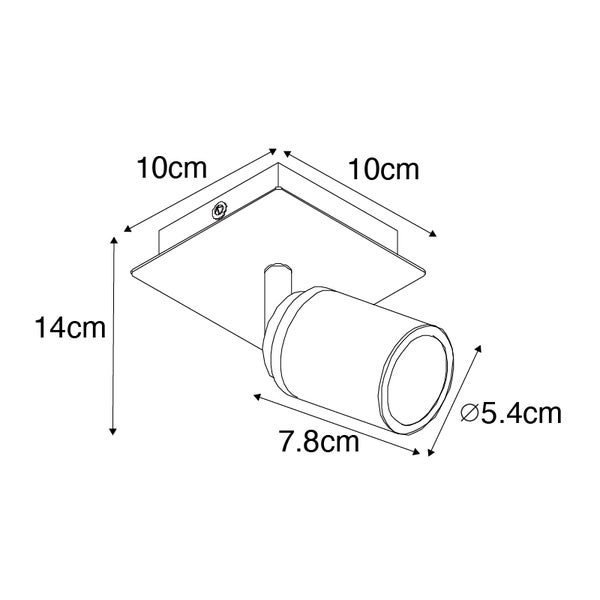 Maße einer Wandleuchte: 10 x 10 cm Sockel, 14 cm Höhe, 7,8 cm Tiefe, 5,4 cm Durchmesser