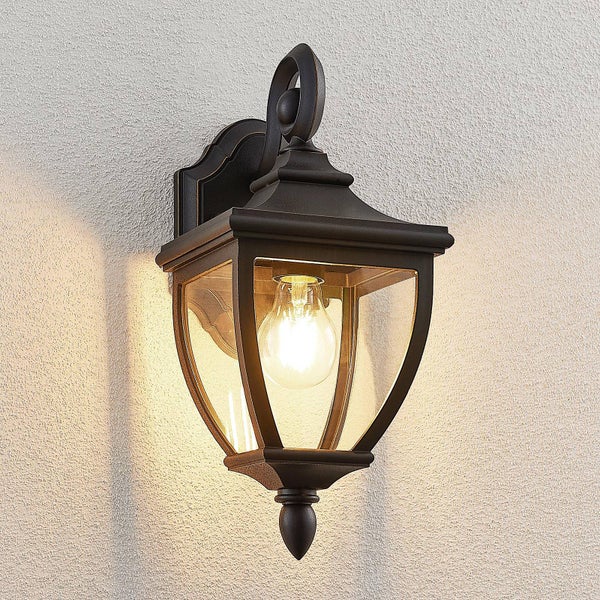 Lindby Wandleuchte außen (Laterne) Cerys (spritzwassergeschützt (Retro, Vintage Antik) in Schwarz (1 flammig E27) - Außenwandleuchten Wandlampe Led Außenlampe Outdoor für