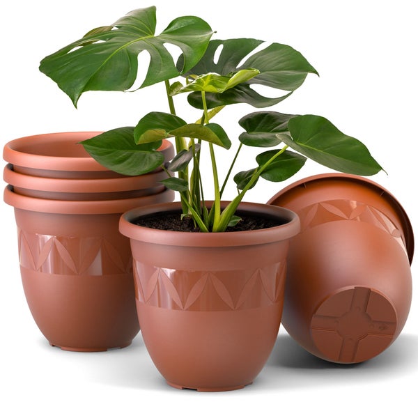 Plastard Übertopf 5er-Set Ø 24 x 20 cm – Terrakotta | Stilvolle Pflanzgefäße für Haus und Garten