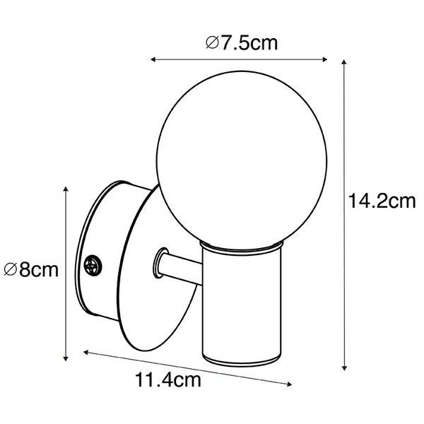 Technische Zeichnung einer Wandleuchte mit Maßen