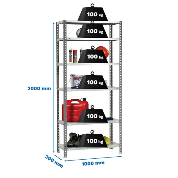 Schraubregal PANDA TALL | HxBxT 200x100x30cm | 6 Fachböden | Fachlast 100kg | Anthrazit-Weiß