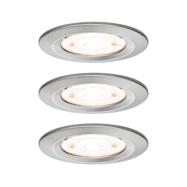 Dreier-Set runde LED-Einbaustrahler aus gebürstetem Metall.