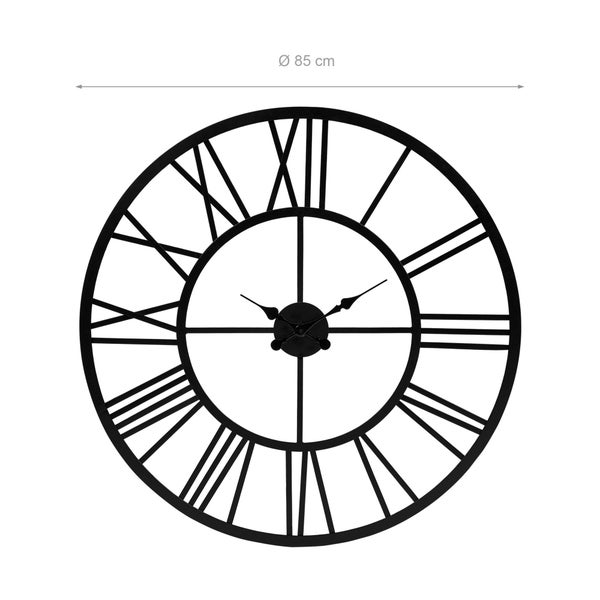 WOMO-DESIGN | Große Wanduhr Malmö Ø85 cm Rund, Unikat, handgefertigt aus Eisen, Vintage-Stil, Schwarz, Großen römische Ziffern, Lautlos, ohne Tickgeräusche, Designuhr Dekouhr Dekorative Uhr Design Uhr