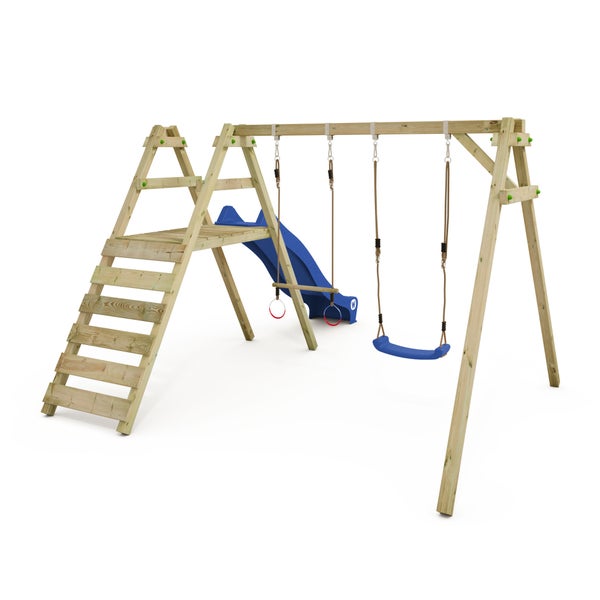 WICKEY Kinderschaukel Schaukelgestell Smart Dash mit Rutsche Schaukel, Schaukelgerüst, Doppelschaukel, Holzschaukel - blau