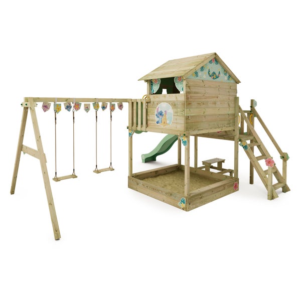 WICKEY Spielturm Disney Stitch Quest mit Rutsche, Picknicktisch und Doppelschaukel