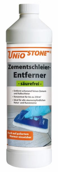 Unio Stone Zementschleier-Entferner säurefrei in einer Flasche. Konzentrat für circa 250 Quadratmeter für Natursteine und Kunststeine.