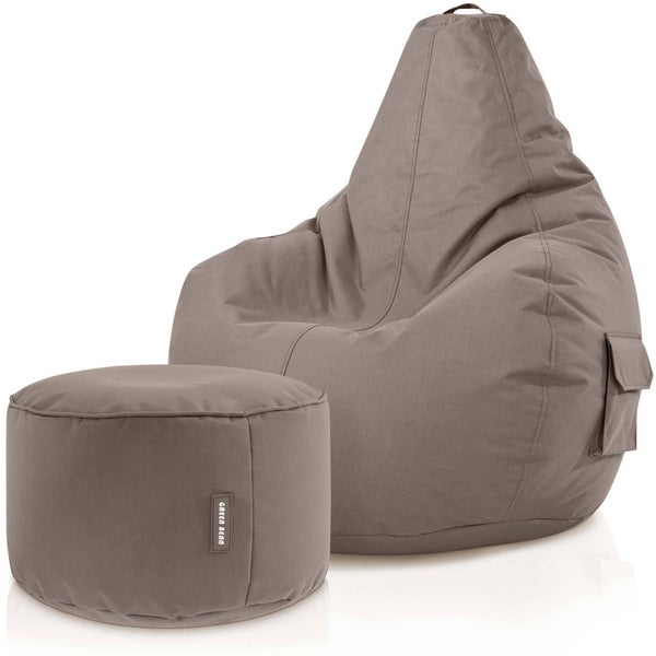 Green Bean© 2er Set Sitzsack + Hocker - fertig befüllt - robust waschbar schmutzabweisend - Kinder & Erwachsene Bean Bag Bodenkissen Lounge Sitzhocker Relax-Sessel Gamer Gamingstuhl Pouf - Khaki