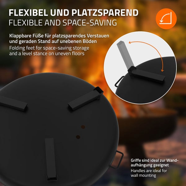 ECD Germany Feuerschale Ø60 x 27 cm mit 3 klappbaren Füßen, Dreibein Feuerstelle für den Garten, Stahl Feuerkorb rund mit 2 Griffen & 2 Entwässerungslöcher, Outdoor Eisenschale Feuertonne BBQ Camping