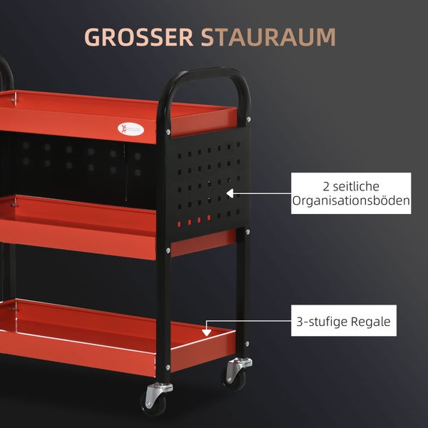 DURHAND, Werkstatt-Rollwagen, Werkzeugwagen, 75L x 35B x 80H cm, Stahl, Rot