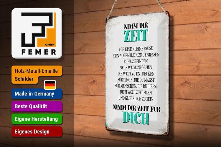 Blechschild Spruch 20x30cm nimm dir Zeit für dich glücklich