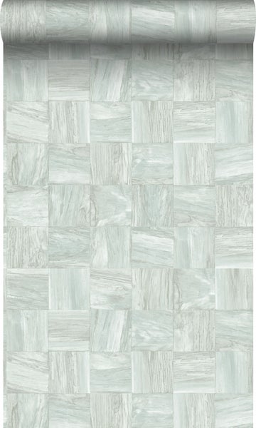 Origin Wallcoverings Öko-Strukturtapete quadratische Holzstücke Graugrün - 53 cm x 10,05 m - 347516