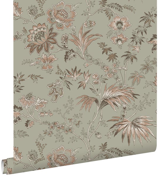 ESTAhome Tapete Blumenmuster Mintgrün und Hellrosa - 53 cm x 10.05 m - 139297