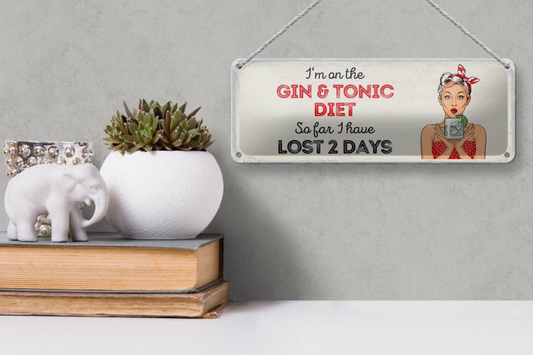 Blechschild Spruch I`m on the Gin & Tonic Diet rot 27x10cm