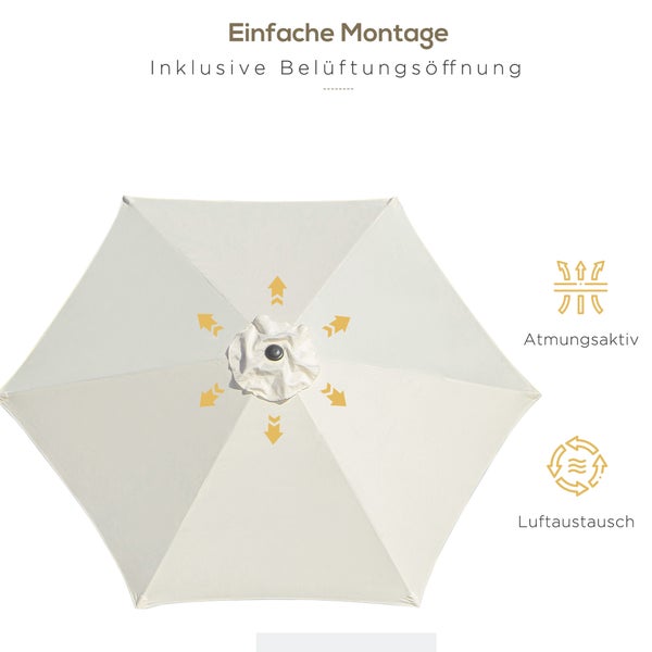 Outsunny Knickschirm, Sonnenschirm mit Handkurbel, Ø2,6 x 2,35 m, Alu, 180/㎡ Polyester, Beige