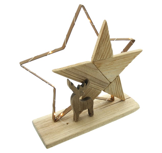 FRANK FLECHTWAREN | LED-Deko Lichterstern, 32 x 10 x 29 cm, ohne Batterien, nur für den Innenbereich geeignet, HOLZ