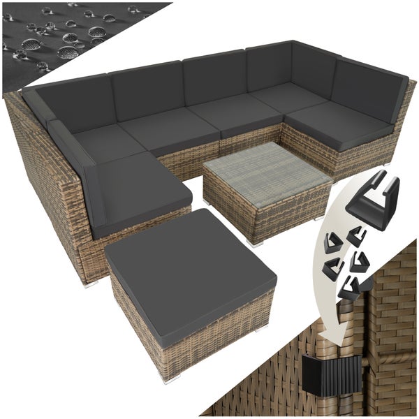 Rattan Lounge tectake Venedig mit Sicherheitsglasplatte für 6 bis 7 Personen natur