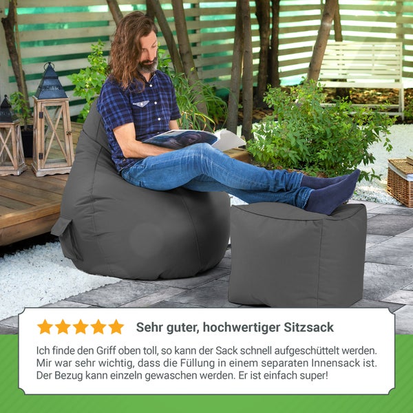 Green Bean Sitzsack mit Rückenlehne 80x70x90cm - Gaming Chair mit 230L Füllung Kuschelig Weich Waschbar - Bean Bag Bodenkissen Lounge Chair Sitzhocker Relax-Sessel Gamer Gamingstuhl Anthrazit