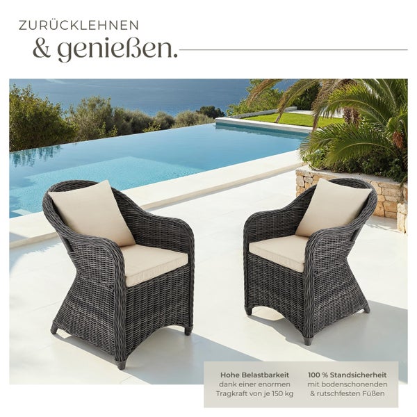 2er Set Rattansessel tectake  71 x 60 x 84 cm mit Aluminiumgestell grau