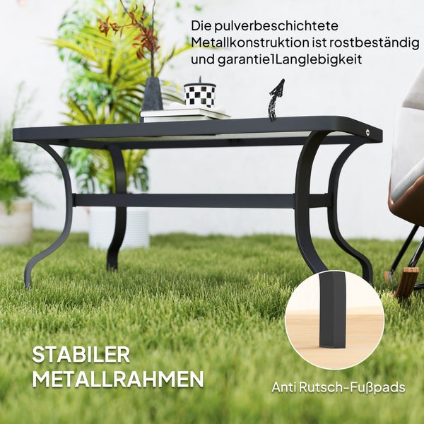 Outsunny Beistelltisch Hartglas Kaffeetisch Couchtisch mit Wellendesign, Abgerundete Ecke Balkontisch Gartentisch Sofatisch Teetisch Gartenmöbel für Wohnzimmer Garten Terrasse Balkon, 95x55 cm Schwarz
