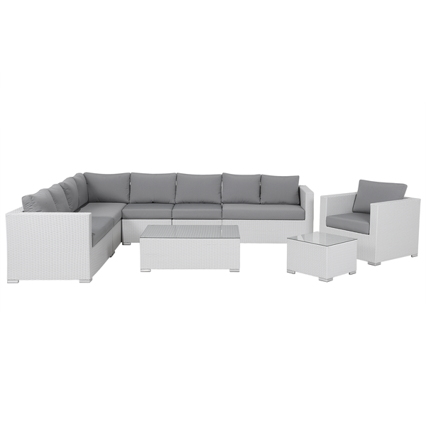 Lounge Set mit Tisch 8-Sitzer XXL rechtsseitig modular Polyrattan Weiß
