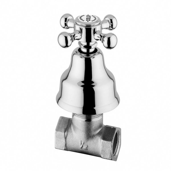 Unterputzventil mit verchromtem Kreuzgriff für Kaltwasser, Größe ein halb Zoll.