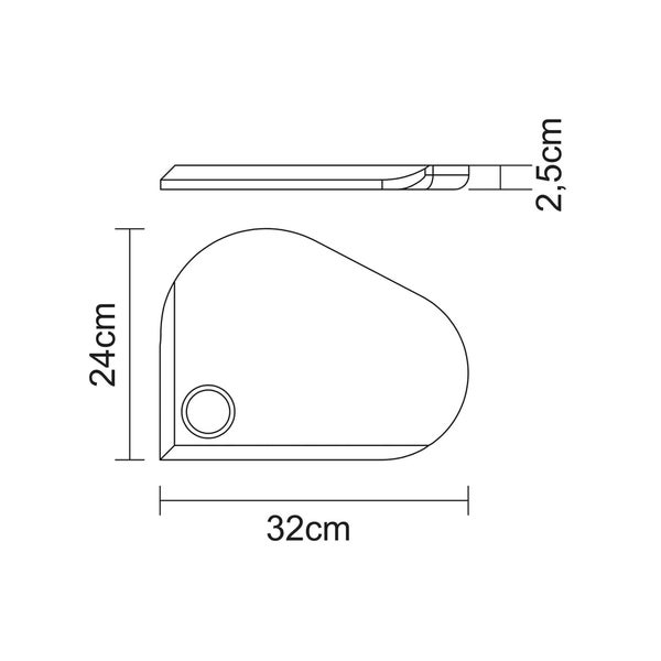 Technische Zeichnung eines Waschtischs mit den Maßen 32 mal 24 mal 2,5 Zentimeter.
