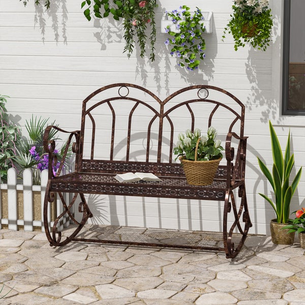 Outsunny Schaukelstuhl, Gartenbank, 2-Sitzer, L105 x W82 x H90.5 cm, Metall, Bronze