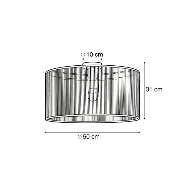 Maßzeichnung einer Deckenleuchte: Durchmesser 50 Zentimeter, Höhe 31 Zentimeter, Halterung Durchmesser 10 Zentimeter.