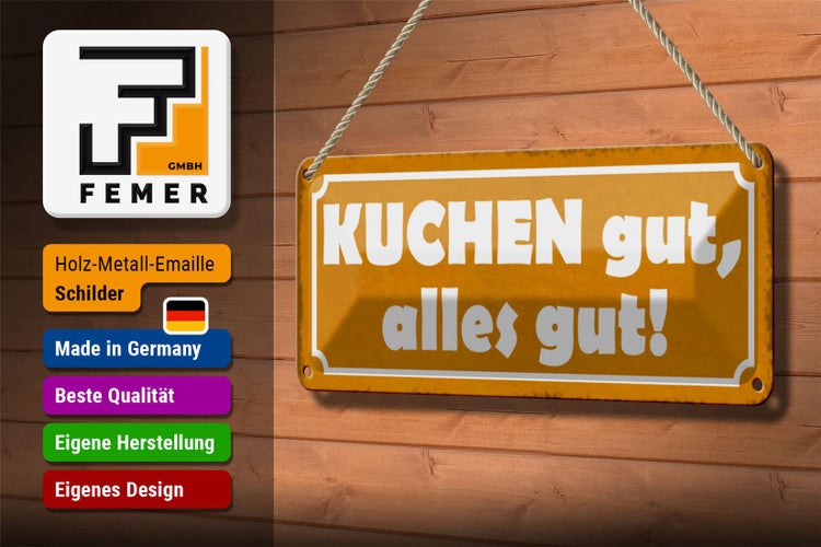 Blechschild Spruch 27x10cm Kuchen gut alles gut Dekoration